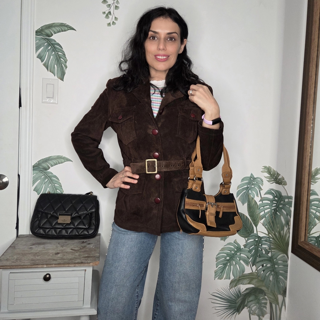 Vintage Italian Brown Leather Jacket With Belt Guc Size Small